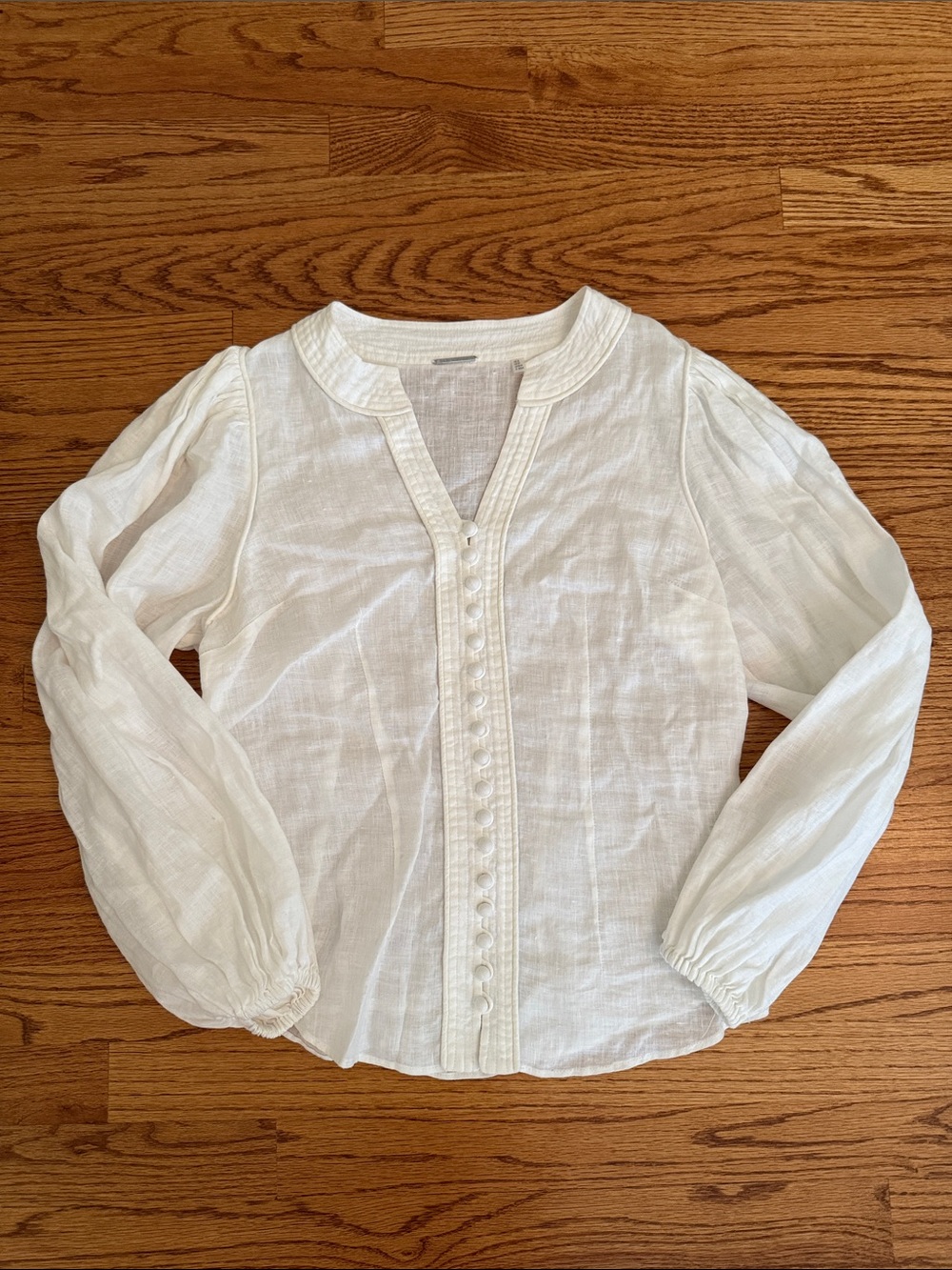 Elie Tahari White Button-Front Linen Blouse Small